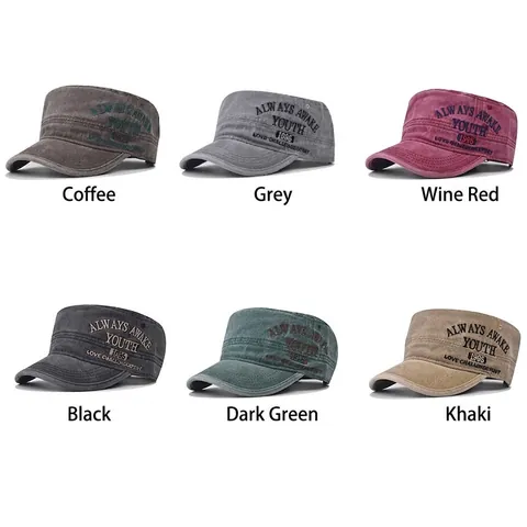 Washed Cotton Cadet Cap Vintage Distressed Militär Hut Buchstaben Bestickung Verstellbar Unisex Outdoor Sonnenschutz