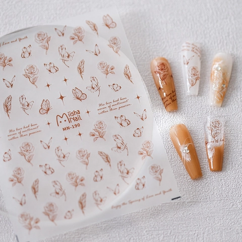 Autocollants Pour Ongles Rétro Rose Papillon Auto-Adhésifs Ultra-Fins Décalcomanies Florales Pour Décoration De Manucure DIY