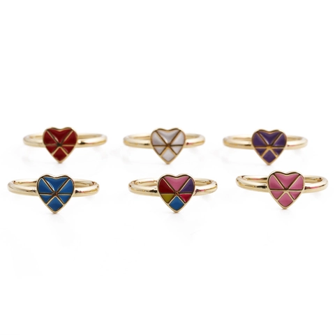 Bague Ouverte En Cuivre Émaillé En Forme De Cœur Coloré Bijou De Doigt Réglable Vintage Pour Femme