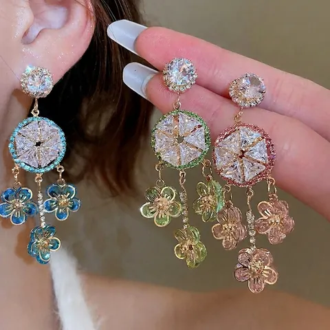 Orecchini Pendenti Con Fiori Per Donna Con Perno In Argento 925 Zircone Scintillante Rame Gioielli Di Lusso