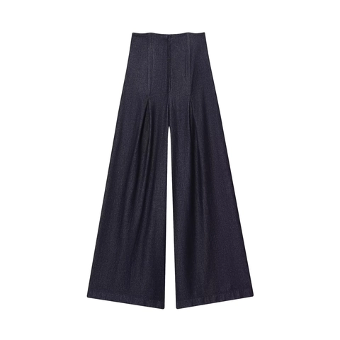 High Waist Wide Leg Jeans Denim Cotton Washed Retro Loose Straight Long Pants For Women Streetwear Solid Blue