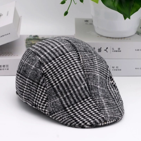 Men Vintage Plaid Flat Cap British Style Ivy Hat Cotton Polyester Blend Breathable Newsboy Driving Cap Retro Sunshade