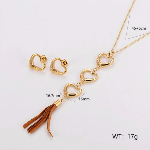 Collana E Orecchini Con Cuore Traforato E Nappa Acciaio Inossidabile 304 Strass Gioielli Eleganti Per Donna
