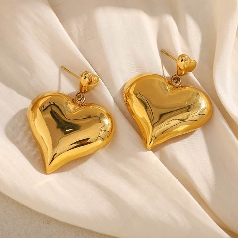 Pendientes De Corazón Hueco Chapado En Oro De 18 Quilates Acero Inoxidable Colgantes Grandes Joyería Estilo INS Francés
