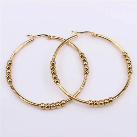 Stainless Steel Hoop Earrings With Round Beads Minimalist Geometric Simple Style Jewelry For Women Fashion Accessory