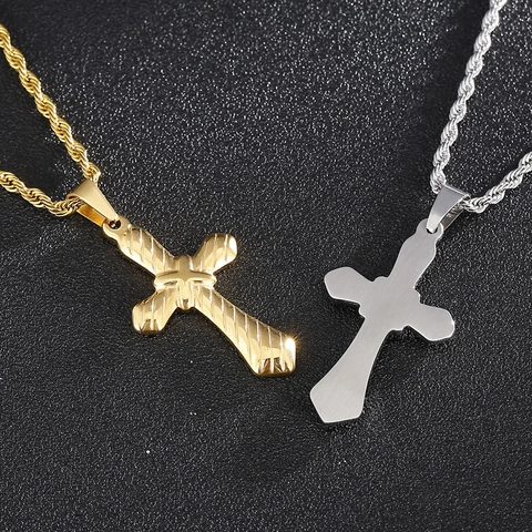 Kruis Hanger Ketting Roestvrij Staal Gedraaide Textuur X Ontwerp Touw Ketting Hip Hop Religieuze Sieraden Voor Mannen Vrouwen