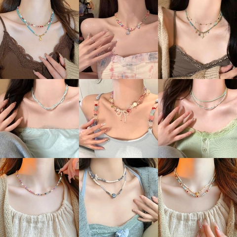 Collier Künstliche Perles Colorées Cristal Agate Imitation Künstliche Perle Choker Doux Pendentif Style INS Bijoux Pour Femmes Accessoire