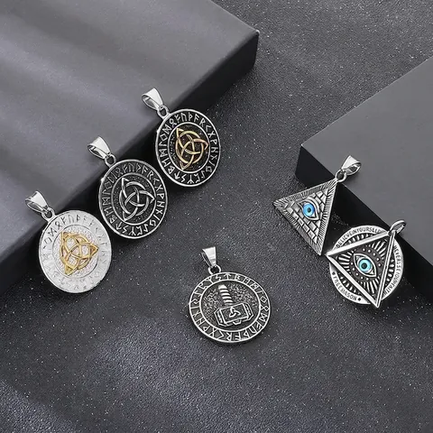 Collar Con Colgante Para Hombre Acero Inoxidable Vikingo Nórdico Ojo Que Todo Lo Ve Runas Mjolnir Nudo Celta Punk Joyería