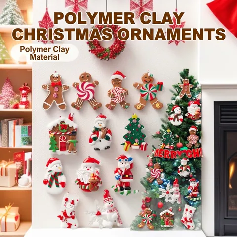 Christmas Tree Hanging Ornaments Polymer Clay Gingerbread Man Santa Claus Snowman Festive House Pendants Decoration