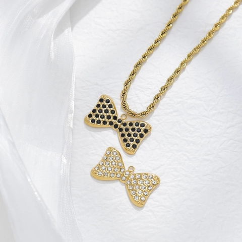 Stainless Steel Bow Knot Pendants Cute Rhinestone Charms For DIY Jewelry Making Necklaces Keychains Sweet Style For Women