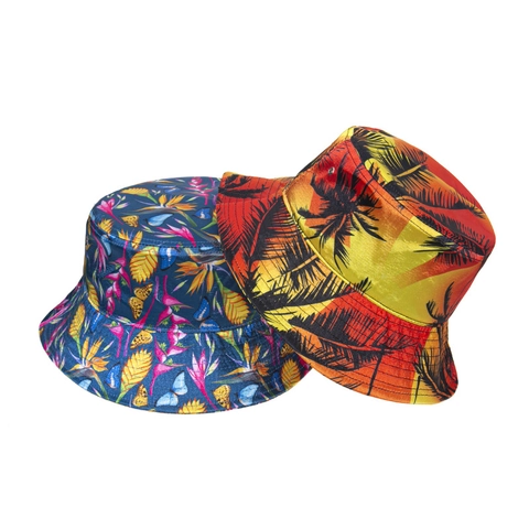 Damen Fischerhut Mit Blumenmuster Sommer Sonnenschutz Polyester Satin Tropisches Muster Strandhut