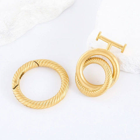 French Vintage Sandblasted 304 Stainless Steel Bag Buckle Geometric Spiral Double Ring Metal Buckle For Women Handbag DIY Accessory