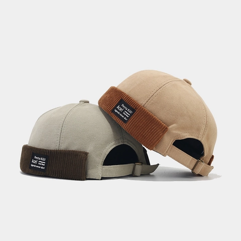 Cappello Docker Retro Senza Tesa Miki Hat Cotone Velluto A Coste Patchwork Fibbia Metallo Regolabile Vintage Uomo Donna