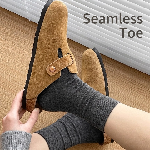 Damen Einfarbige Wadenhohe Slouch Socken Gekämmte Baumwolle Rippenstrick Casual Vielseitige Nahtlose Crew Socken Weich Hosiery