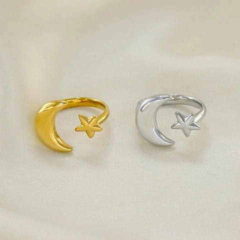 Ins Stijl Titaniumstaal Maan Ster Open Ring Minimalistisch Verstelbare Vingerring Goud Zilver Vergulde Ringen Voor Vrouwen Sieraden