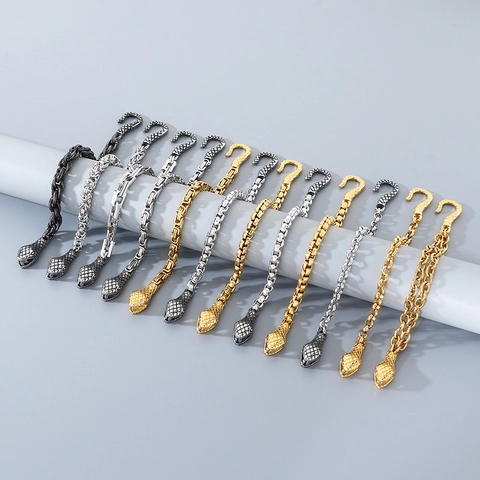 Men Bracelet Stainless Steel Snake Head Vintage Punk Byzantine Box Link Chain Jewelry Cool Accessory