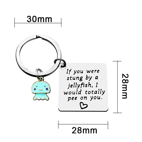 Jellyfish Keychain Stainless Steel Humorous Quote Tag Pendant Friendship Gift Accessories For Friends