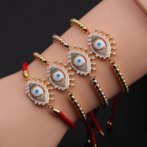 Evil Eye Bracelet Copper Gold Plated Adjustable Red Black String Turkish Bohemian Protection Jewelry For Women
