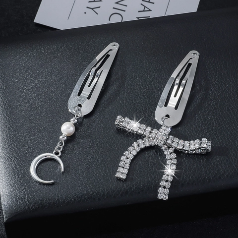 Pinzas Para El Cabello De Aleación Con Diamantes De Imitación Colgante De Luna Y Lazo Perla Artificial Brillante Accesorios Para El Pelo