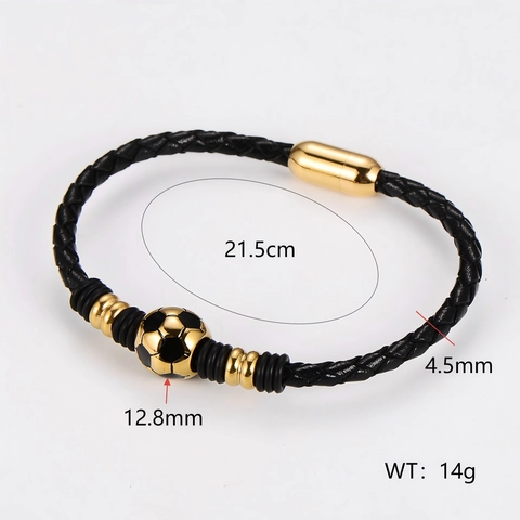 Bracciale In Pelle Intrecciata Da Uomo Con Perla Da Calcio In Acciaio Inossidabile 304 Chiusura Magnetica Gioielli Sportivi