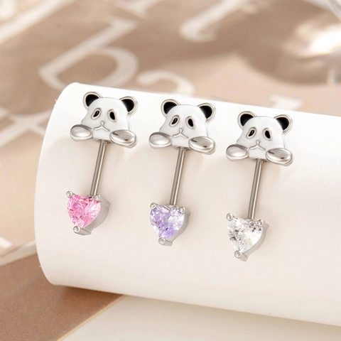 Panda Oorkraakbeen Stud Hart Zirkonia Titanium Staal Schroefdraad Sluiting Piercing Sieraden Voor Vrouwen Schattig