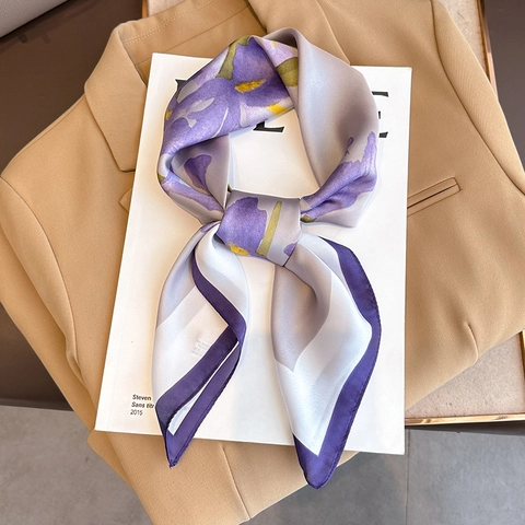 Women Satiny Square Scarf Satin Viscose Neck Scarf Elegant Floral Paisley Print Office Professional Hair Band Headwrap