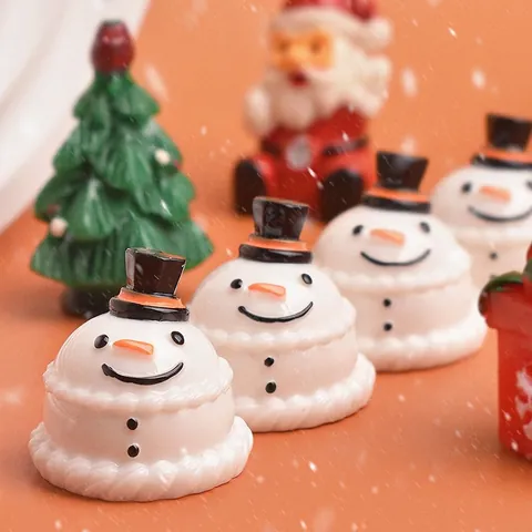 Mini Muñeco De Nieve Dijes De Resina Sombrero De Navidad Pastel Figuras Manualidades Cabuchón Para Funda De Teléfono Decoración