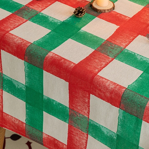 Nappe De Noël À Carreaux Rouge Et Vert Rectangulaire En Polyester Couverture De Table Décoration De Fête Style Rétro Américain