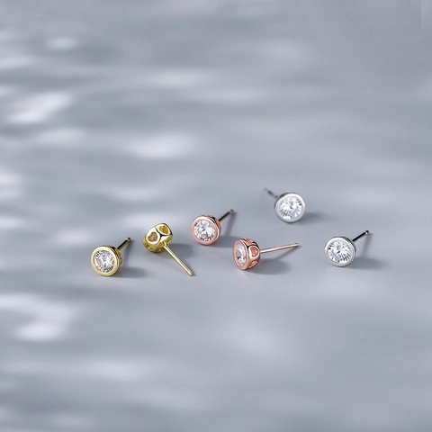 Orecchini a Bottone in Argento Sterling 925 Zirconia Per Donna Minimalista Rotondo Geometrico Cuore Vuoto Piccolo Gioielli