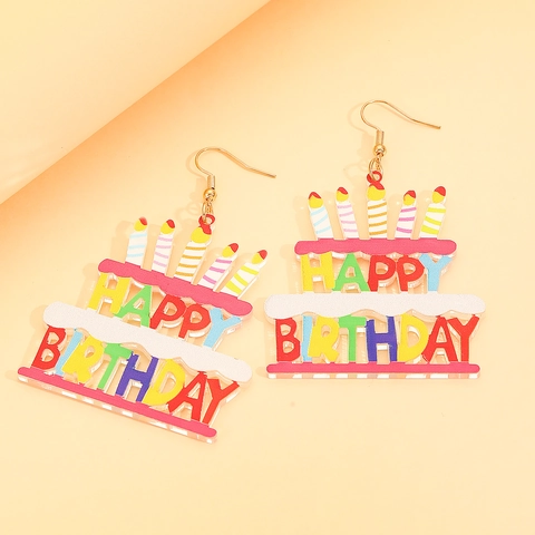 Bunte Happy Birthday Torten Kerzen Ohrhänger Acryl Party Schmuck Für Damen Lustige Feier Ohrringe