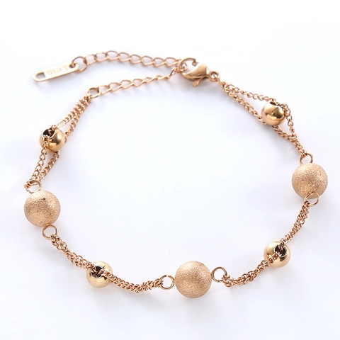 Pulsera De Doble Capa De Acero Inoxidable Con Cuentas Mates Y Pulidas Joyería Elegante Ajustable Para Mujer