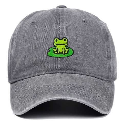 Baseball Cap Washed Cotton Cute Frog Embroidery Adjustable Sun Protection Retro Outdoor Sports Hat For Men Women