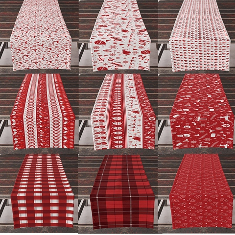 Camino De Mesa Navidad Lino Rojo Blanco Copo De Nieve Reno Papá Noel Decoración Mesa Cocina Fiesta Estilo Nórdico