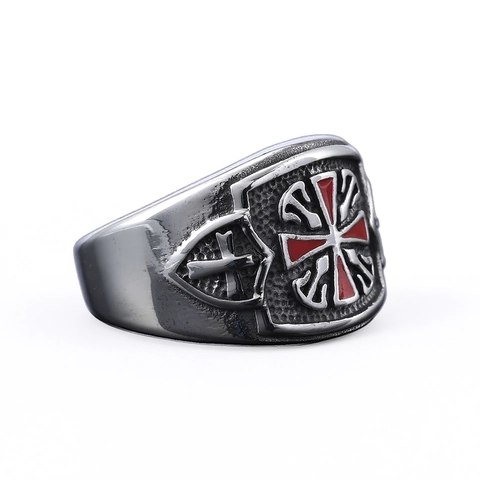 Men Cross Ring Retro Stainless Steel Templar Cross Enamel Punk Gothic Jewelry Finger Bands Vintage Silver Color