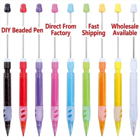 Crayon Mécanique DIY Perlé Corps Plastique Pailleté Poignée Ergonomique Tige Métal Papeterie Écriture Dessin École