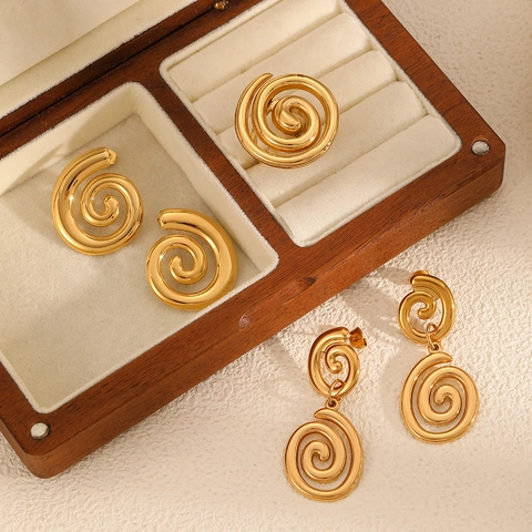Geometric Spiral Hoop Earrings 18K Gold Plated Stainless Steel Minimalist Jewelry For Women Fashion Accessory