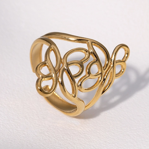 Hollow Abstract Line Ring Stainless Steel 18K Gold Plated Open Adjustable Geometric Minimalist Aesthetic Jewelry For Women