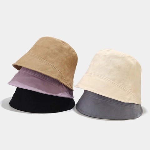 Women Solid Color Cotton Canvas Bucket Hat Sun Protection Breathable Outdoor Summer Vintage Fisherman Basin Cap