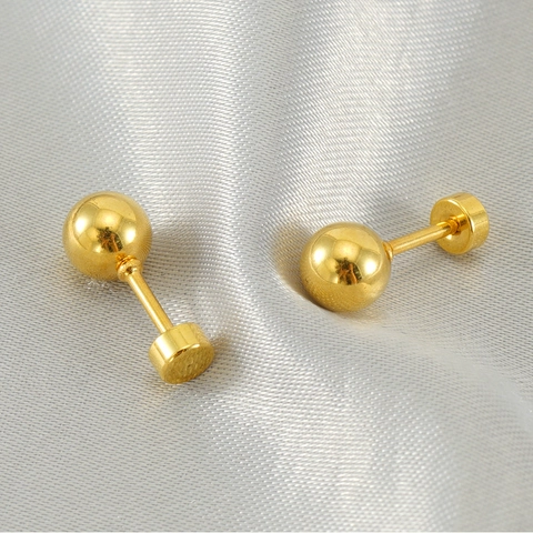 Minimalist Ball Stud Earrings Stainless Steel 18K Gold Plated High Polish Mirror Surface Screw Flat Back Jewelry For Women