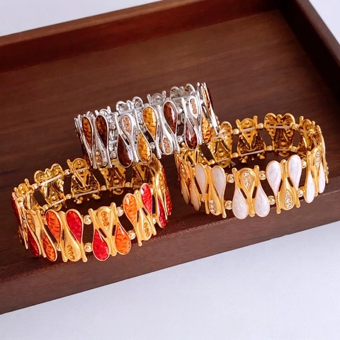 Bracciale Elastico Vintage In Lega Smalto Goccia D'acqua Con Strass Incastonati Gioielli Eleganti