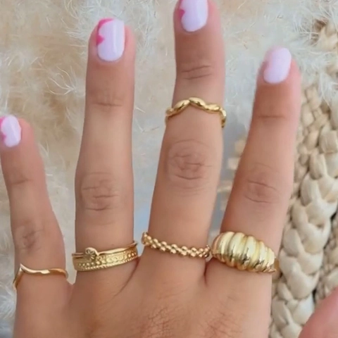 Anello a Perline in Rame Minimalista per Donna Placcato in Oro 14K Gioielli da Dito Impilabili di Moda Semplice Anello a Fascia