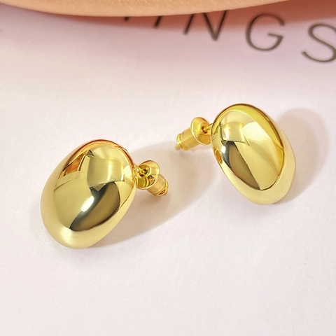 Orecchini a Bottone a Forma di C in Rame Minimalista per Donna Lucidatura a Specchio Lucida Intarsiati con Zirconia Gioielli