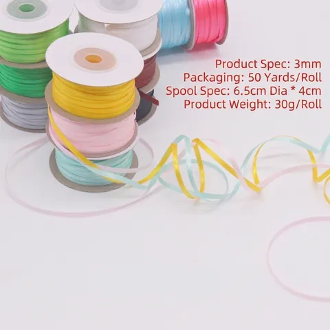 Double Faced Satin Ribbon Roll Polyester Thin Webbing For DIY Craft Gift Wrap Flower Packing Wedding Party Decor
