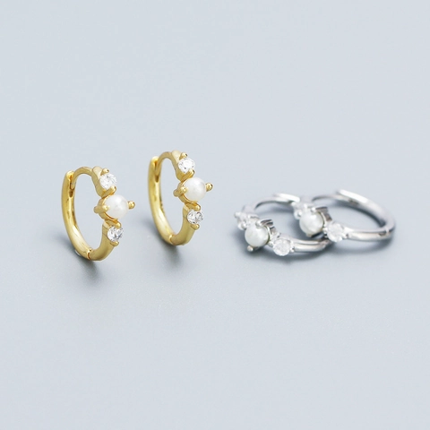 Pendientes De Aro De Plata De Ley 925 Con Perla Artificial Natural Y Zirconia Joyería Minimalista Elegante Para Mujer