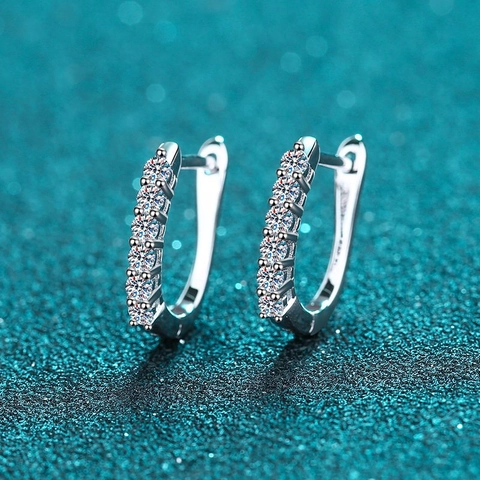 Pendientes de Aro Minimalistas de Plata de Ley 925 con Fila de Moissanita Engaste Pavé Joyas Regalo para Mujer