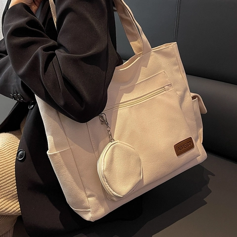 Large Canvas Tote Bag Women With Round Coin Purse High Capacity Shoulder Bag Multi Pocket School Travel Casual Handbag