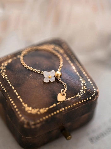 Japanese Style White Flower Heart Charm Adjustable Chain Ring Copper Gold Plated Elegant Jewelry Women