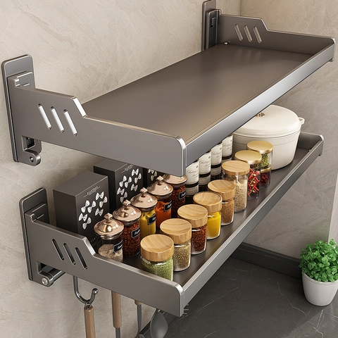 Küchenregal Wandmontage Edelstahl Gewürzregal Multifunktionaler Organizer Ohne Bohren Grau