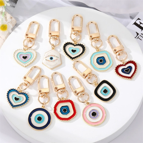 Evil Eye Herz Schlüsselanhänger Legierung Emaille Glücksbringer Türkisches Auge Taschenanhänger