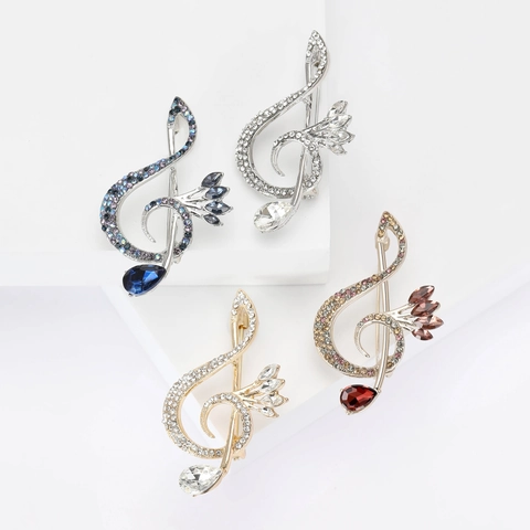 Spilla Chiave Di Violino Lega Strass Intarsiato Nota Musicale Vintage Accessorio Vestito Abito Per Donne Gioielli